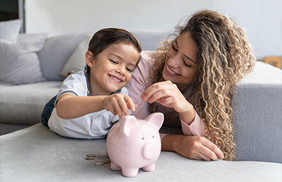 Piggy Bank Mom and Kid