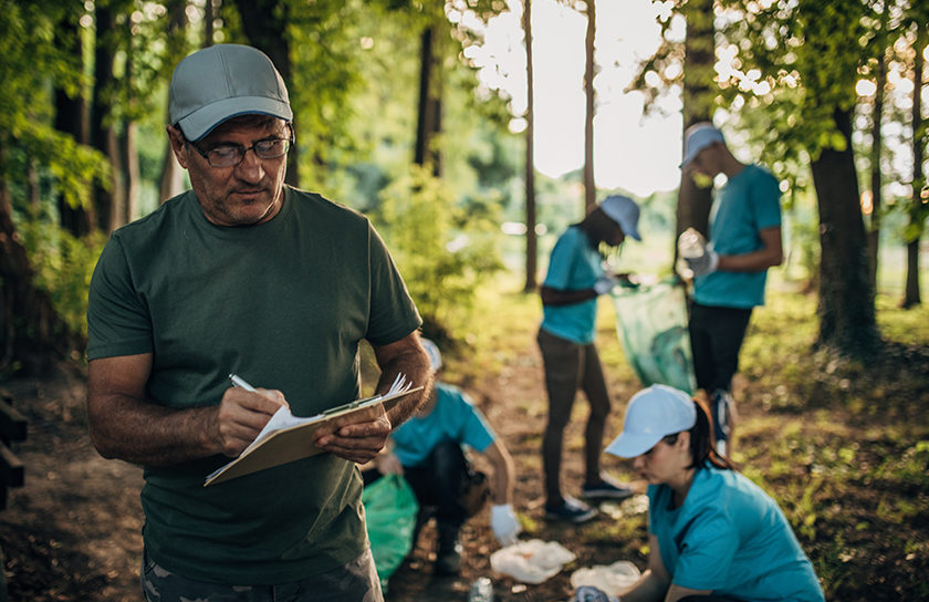 volunteers working in a forest