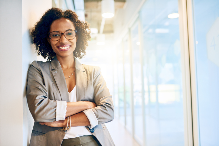 Businesswoman smiling in a office